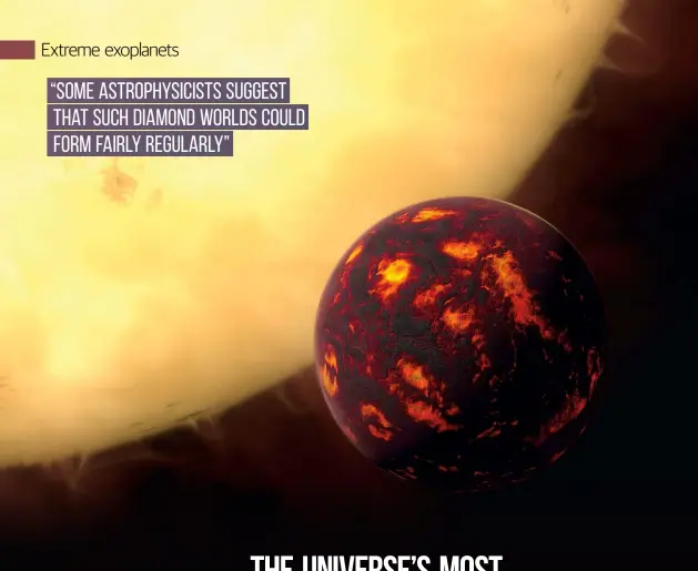  ??  ?? Above: The molten-hot super-Earth 55 Cancri e could be the most valuable object in the universe if theories that it is composed of diamond are correct