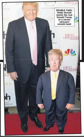  ??  ?? DOUBLE TAKE: Diddy Donald meets the real Donald Trump at a recent mini- porn awards bash