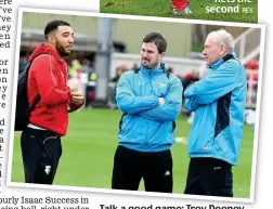  ?? REX ?? Talk a good game: Troy Deeney chats with Woking assistants Ian Dyer and Martin Tyler
