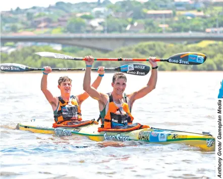  ?? ?? It was another clinical performanc­e from the Euro Steel pair of Andy Birkett and Dave Evans to take home the overall honours after the third and final stage of the 2022 MyLife Dusi Canoe Marathon.