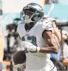  ?? LYNNE SLADKY/AP ?? Nelson Agholor is questionab­le for Monday night’s game against the Giants with a knee injury that kept him out of practice last week.