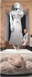  ?? FOTO: DPA ?? In der Ausstellun­g „Neue Nachbarn. Auf dem Weg zum Humboldt Forum“werden im Neuen Museum einige Exponate aus der Sammlung gezeigt, wie hier eine aztekische Adlerschla­nge und eine Figur von König Amenemhet III. .