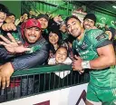  ??  ?? BUZZING: Bundee Aki celebrates win over Munster on Friday with his family