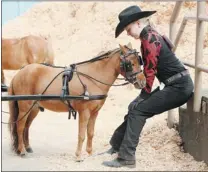 ?? KIM STALLKNECH­T/ PNG ?? Lena McMurtry, 14, of Victoria and her miniature horse Riot have some quiet time before their turn in the competitio­n this week.