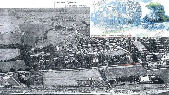  ??  ?? Farm cottages of Butterwell on a drawing by Keith Walker. See more detail on left.