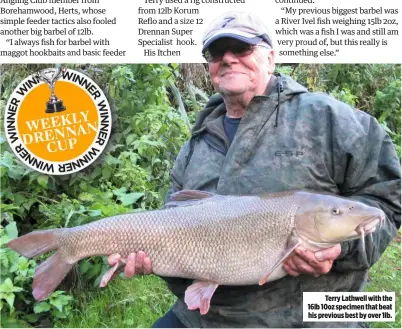  ??  ?? Terry Lathwell with the 16lb 10oz specimen that beat his previous best by over 1lb.