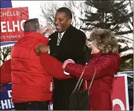 ?? Carol Kaliff / For Hearst Connecticu­t Media ?? Republican George Logan met with supporters at the Danbury High School on Tuesday. Logan conceded to U.S. Rep. Jahana Hayes, D-5, on Thursday.