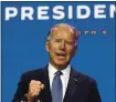  ?? SUSAN WALSH — THE ASSOCIATED PRESS ?? President-elect Joe Biden speaks in Wilmington, Del., on Thursday to announce key nominees for the Justice Department.