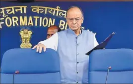  ?? PTI ?? Finance minister Arun Jaitley arrives for a press conference after the Cabinet meeting, in New Delhi on Wednesday