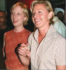  ?? Associated Press photo ?? In this June 19, 1997 file photo, actress-comedian Ellen DeGeneres, right, and actress Anne Heche arrive at the world premiere of the film “Face/Off,” in the Hollywood section of Los Angeles.