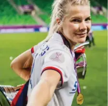  ??  ?? Hat trick. Ada Rogne Hegerberg (23) var kampens store spiller da Lyon vant sin fjerde strake mesterliga­tittel med 4–1-seier over Barcelona 18. mai i år.