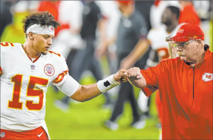  ?? Gail Burton The Associated Press ?? Chiefs quarterbac­k Patrick Mahomes and coach Andy Reid have won two of the last four Super Bowls together. There’s no reason to believe the pairing will end anytime soon.