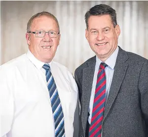  ??  ?? Scottish Convervati­ve candidate for Perth and Kinross Council’s Strathtay ward Ian James, left, with MSP Murdo Fraser.