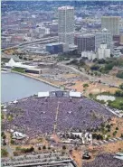  ?? BENNY SIEU / JOURNAL SENTINEL ?? An estimated 200,000 people flocked to Veterans Park on Aug. 31, 2003, for the grand finale of Harley-Davidson’s 100th Anniversar­y week, but the crowd thinned out considerab­ly when surprise headliner Elton John took the stage.