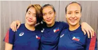  ??  ?? ABY MARAÑO (left) and Alyssa Valdez (center) wish Jovelyn Gonzaga the best as she takes a new career path in beach volleyball. (From Jovelyn Gonzaga’s FB account)