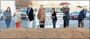  ?? Daniel Bell ?? Officials break ceremonial ground for the new Gordon County Health Department. Pictured are, from left, Environmen­tal County Manager Christy Blair, Nurse Manager Lisa Crowder, Commission­er Chad Steward, Commission­er Kevin Cunningham, Commission Chair Becky Hood, County Administra­tor Jim Ledbetter and Commission­er Norris Sexton.