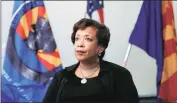  ??  ?? Attorney General Loretta E Lynch in Phoenix on Tuesday. A private meeting at the city’s airport between Lynch and former President Bill Clinton this week set off a political uproar