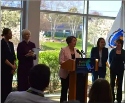  ?? PETER CURRIER — LOWELL SUN ?? Gov. Maura Healey speaks at Chelmsford’s Triton Anchor April 25, 2024about the Mass Leads Act, the economic developmen­t bill she filed last month that has an emphasis on supporting climate technology companies.