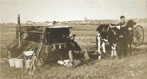  ??  ?? AMBITIOUS NEWCOMERS Settlers camp with a team of oxen and an overturned wagon in 1906 just outside of Saskatoon. They would have found it beneficial to be living close to the city and itsameniti­es, which by then included a hotel, a mounted police barracks, a dozen homes, and a rail line passing through. In The Homesteade­rs (University of Regina Press, 192 pages, $39.95) Sandra Rollings-Magnusson tells of the voyages made by immigrants to Saskatchew­an, the hardships and labour they faced upon arrival, and the ways they built their homes and communitie­s.