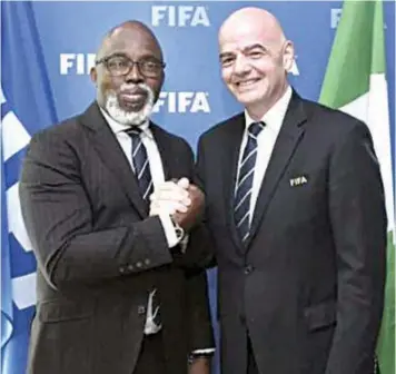  ??  ?? NFF President, Amaju Pinnick ( left) and FIFA boss, Gianni Infantino