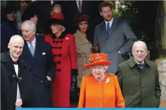  ??  ?? NORFOLK: Britain’s Prince Charles, Prince of Wales, Britain’s Camilla, Duchess of Cornwall US actress and fiancee of Britain’s Prince Harry Meghan Markle Britain’s Queen Elizabeth II Britain’s Prince Harry and Britain’s Prince Philip, Duke of Edinburgh...