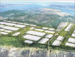 ?? SUBMITTED IMAGE ?? This is a conceptual image of the proposed 1,250-acre Novazone logistics park that will manage cargo once it’s unloaded off ships at the proposed Novaporte container terminal in Sydney harbour.