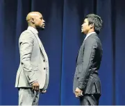  ?? Picture: AFP ?? POUND FOR POUND: Floyd Mayweather, left, and Manny Pacquiao finally came face to face this week