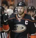  ?? JAE C. HONG/THE ASSOCIATED PRESS ?? Ducks captain Ryan Getzlaf has been a point-a-game playoff performer, except in recent eliminatio­n games.