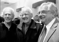  ?? Scott Mervis/Post-Gazette ?? Skyliners Jimmy Beaumont, left, and Wally Lester flank radio legend Porky Chedwick at the premiere of “Since I Don’t Have You” at SouthSide Works Cinemas.