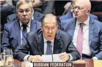  ?? PHOTO: REUTERS ?? ear this . . . Russian Foreign Minister Sergei Lavrov speaks in the United Nations Security Council yesterday.