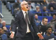  ?? Jessica Hill / Associated Press ?? UConn coach Dan Hurley took issue with AAC officiatin­g after being ejected along with Tulsa coach Frank Haith on Wednesday night.
