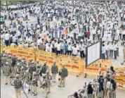  ?? PTI FILE PHOTO ?? File photo of farmers’ protest during their Mahapadav (sitin) in Bikaner.