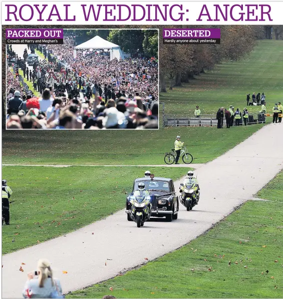  ??  ?? PACKED OUT Crowds at Harry and Meghan’s DESERTED Hardly anyone about yesterday
