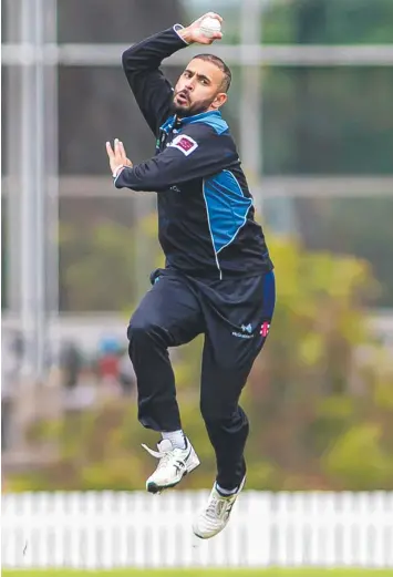  ?? Pictures: ARJ GIESE, CRICKET VICTORIA, AAP ?? BOWL ON: Melbourne University leg-spinner Fawad Ahmed bowls in the one-dayer against Geelong, main, and for the Prime Ministers XI against Sri Lanka.