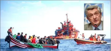  ?? AFP photo ?? File photo shows Salvamento Maritimo sea search and rescue agency personnel (right) rescue migrants from a boat stranded in the Strait of Gibraltar during a rescue operation with the Spanish Guardia Civil that saw 157 migrants rescued. (Inset) Filippo Grandi.—