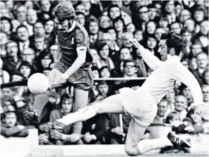  ??  ?? Hunter takes on Liverpool’s Steve Heighway, above, and below, celebrates Leeds’s 1972 FA Cup final victory against Arsenal. The following year they lost to underdogs Sunderland: ‘I felt total despair and disbelief,’ he said