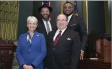  ?? SUBMITTED PHOTO ?? Rabbi Yossi Kaplan of Chabad Lubavitch of Chester County recently visited the Pennsylvan­ia State Capitol in Harrisburg to serve as Senate chaplain at the invitation of state Senator Carolyn Comitta. Pictured (from left to right) Top Row: Rabbi Kaplan and Pennsylvan­ia Lt. Gov. Austin Davis. Bottom Row: Senator Comitta and Mark Spool of West Whiteland Township.