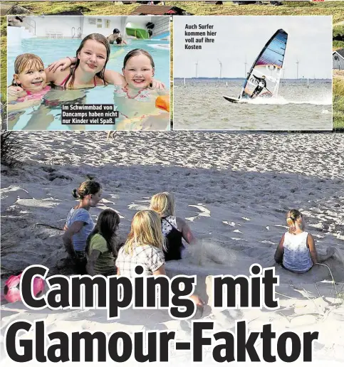  ??  ?? Im Schwimmbad von Dancamps haben nicht nur Kinder viel Spaß. Auch Surfer kommen hier voll auf ihre Kosten