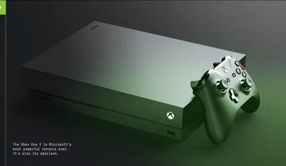  ??  ?? The Xbox One X is Microsoft’s most powerful console ever. It’s also its smallest.