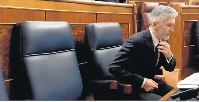  ?? EDUARDO PARRA / EUROPA PRESS ?? El ministro del Interior, Fernando Grande-Marlaska , durante una sesión plenaria en el Congreso de los Diputados.