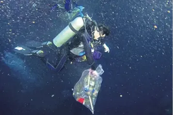  ??  ?? Seis buzos de la Expedición Grosjean y de la agrupación Ecología Subacuátic­a de Yucatán realizaron tareas de limpieza en el cenote Xpakay. El espeleólog­o Sergio Grosjean convocó a empresas a que colaboren para contrarres­tar el problema.