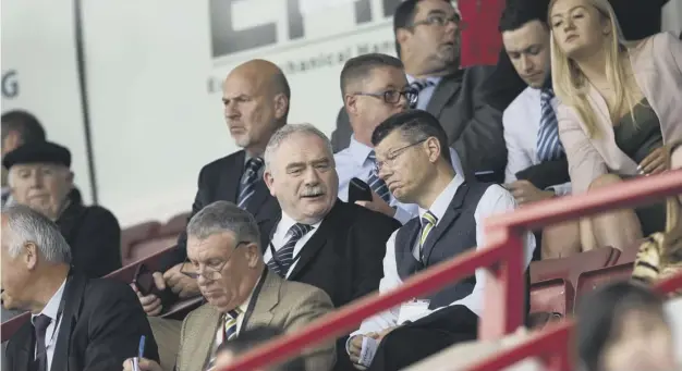  ?? PICTURE: ROSS MACDONALD/SNS GROUP. ?? 0 Rod Petrie, left, with SPFL chief executive Neil Doncaster take in the Hamilton v Kilmarnock game at the start of last season.