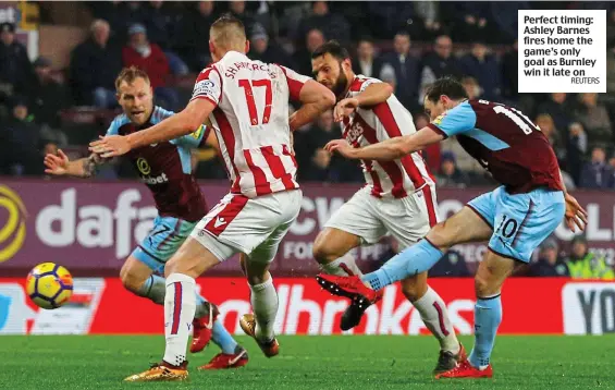 ?? REUTERS ?? Perfect timing: Ashley Barnes fires home the game’s only goal as Burnley win it late on
