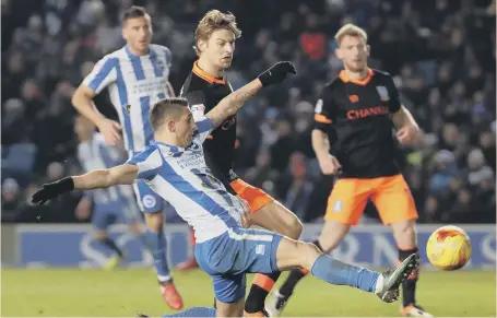  ??  ?? Anthony Knockaert hits his second goal to clinch Brighton’s dramatic Championsh­ip win over Sheffield Wednesday last night