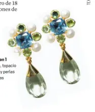  ??  ?? Aretes 2 en 1 amatista verde, topac azul, cristales y perlas
cultivadas