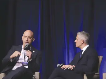  ?? (Marc Israel Sellem/The Jerusalem Post) ?? JONATHAN GREENBLATT, CEO and national director of the Anti-Defamation League, is interviewe­d by ‘Jerusalem Post’ Editor-In-Chief Avi Mayer at The Jerusalem Post Annual Conference in New York on Monday.