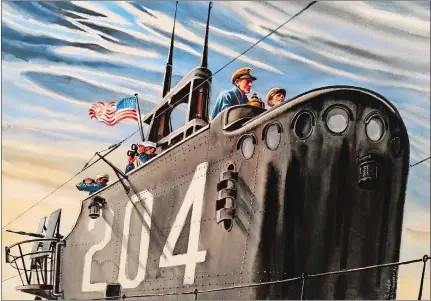  ?? NAVY ART COLLECTION, NAVAL HISTORY AND HERITAGE COMMAND ?? “Conning Tower” by Georges Schreiber was one of 25 paintings of the submarine Dorado created by Schreiber and Thomas Hart Benton during its shakedown cruise from Groton in September 1943. The submarine’s hull number, 248, was changed for security reasons.