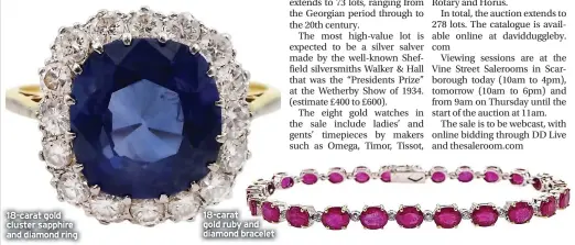  ?? ?? 18-carat gold cluster sapphire and diamond ring 18-carat gold ruby and diamond bracelet