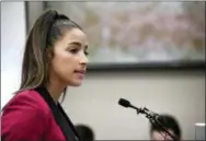  ?? DALE G. YOUNG — DETROIT NEWS VIA AP, FILE ?? Olympic gold medalist Aly Raisman gives her victim impact statement in Lansing, Mich., in January during sentencing for former sports doctor Larry Nassar, who pled guilty to multiple counts of sexual assault.