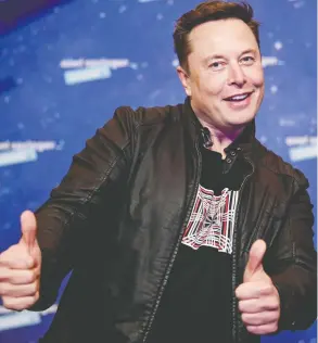  ?? BRITTA PEDERSEN / POOL / AFP VIA GETTY IMAGES FILES ?? SpaceX owner and Tesla chief executive Elon Musk has long shrugged off his stupendous wealth, saying he wants to use most of it to finance “a city on Mars.”